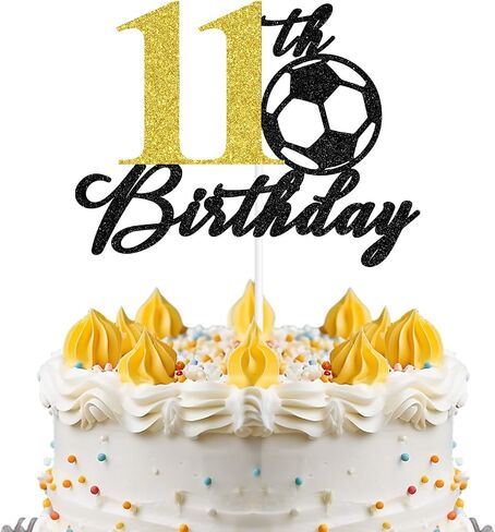 Soccer Happy 11th Birthday Cake Topper, Level 11 Unlocked, Hello 11, Sport Themed Birthday Cake Decor, Football Player 11th Birthday Party Decorations for Boys in Kuwait