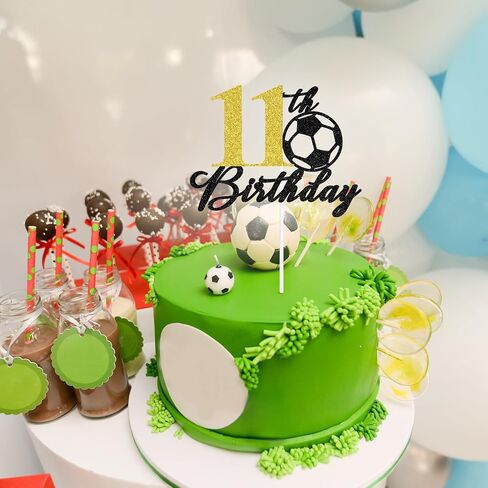 Soccer Happy 11th Birthday Cake Topper, Level 11 Unlocked, Hello 11, Sport Themed Birthday Cake Decor, Football Player 11th Birthday Party Decorations for Boys in Kuwait