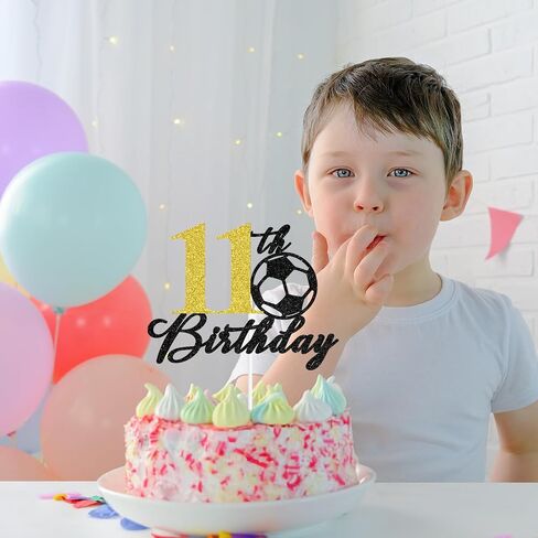 Soccer Happy 11th Birthday Cake Topper, Level 11 Unlocked, Hello 11, Sport Themed Birthday Cake Decor, Football Player 11th Birthday Party Decorations for Boys in Kuwait