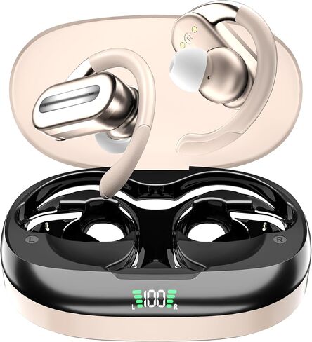 Wireless Headset Bluetooth Hanging Ear V5.4 Headset 50H Playback Bass Stereo Earbuds with LED Electricity Display Charging Case Waterproof Headset with Microphone (Flesh) in Saudi Arabia