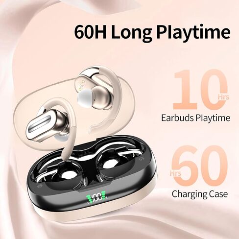Wireless Headset Bluetooth Hanging Ear V5.4 Headset 50H Playback Bass Stereo Earbuds with LED Electricity Display Charging Case Waterproof Headset with Microphone (Flesh) in Saudi Arabia
