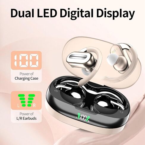 Wireless Headset Bluetooth Hanging Ear V5.4 Headset 50H Playback Bass Stereo Earbuds with LED Electricity Display Charging Case Waterproof Headset with Microphone (Flesh) in Saudi Arabia