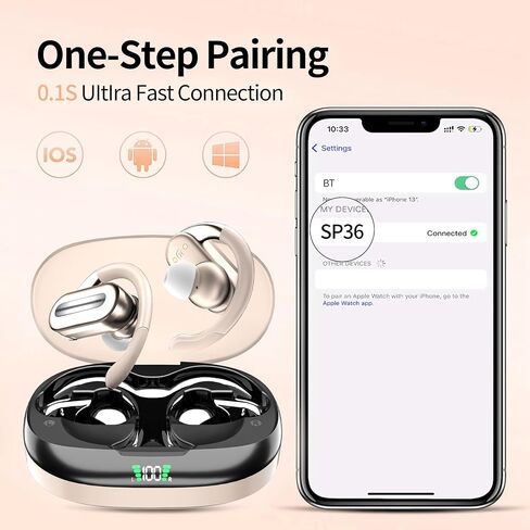 Wireless Headset Bluetooth Hanging Ear V5.4 Headset 50H Playback Bass Stereo Earbuds with LED Electricity Display Charging Case Waterproof Headset with Microphone (Flesh) in Saudi Arabia