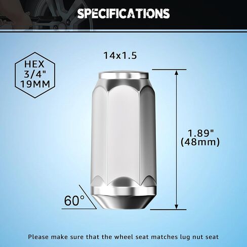 YIZBAP 24 قطعة M14x1.5 1.9 بوصة صواميل العروة فضية، نهاية مغلقة منتفخة الجوزة 14x1.5 صواميل العروة 3/4 بوصة سداسية لعجلات ما بعد البيع، متوافقة مع Silverado Sierra 1500 F150 Ram 1500 in Kuwait