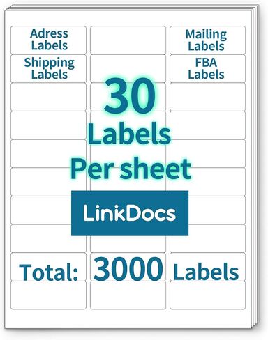 30 up Labels 1" X 2-5/8" Shipping Address Labels for Laser and Inkjet Printers, White, (100 Sheets, 3,000 Labels) in Saudi Arabia