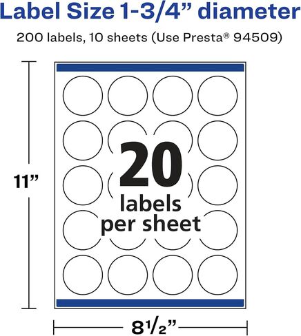 Avery Glossy Clear Round Labels with Sure Feed, 1.75" Diameter, 200 Glossy Clear Labels, Print-to-The-Edge, Laser/Inkjet Printable Labels in Saudi Arabia