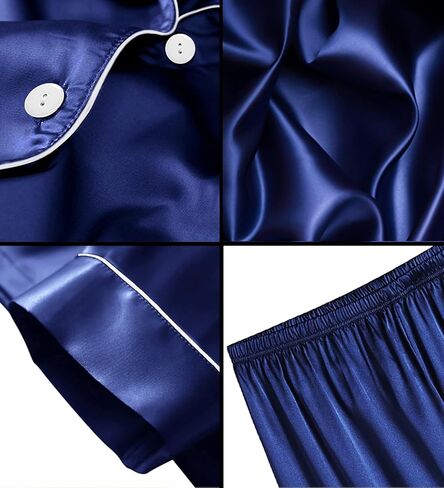 طقم بيجامة من الساتان للرجال من LecGee مكون من قطعتين بأكمام قصيرة من PJs ملابس نوم رجالية ناعمة مع جيوب in Kuwait