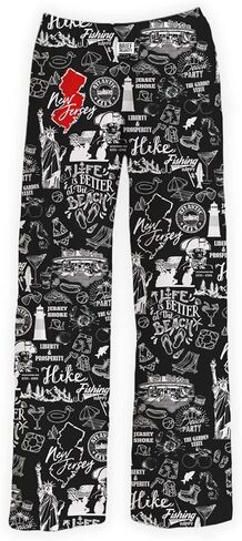 سروال بيجامة مريح من BRIEF INSANITY للنساء والرجال | قطعة سفلية لملابس النوم برسومات السبورة نيوجيرسي (كبير، أسود) in Kuwait