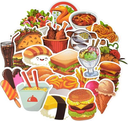 QTL Food Stickers for Kids Cute Food Stickers for Water Bottles Stickers for Adults Teens Laptop Stickers Waterproof Fast Food Stickers Packs 50Pcs in Kuwait