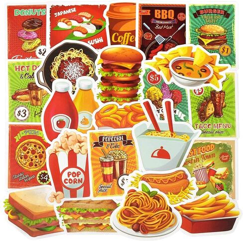 QTL Food Stickers for Kids Cute Food Stickers for Water Bottles Stickers for Adults Teens Laptop Stickers Waterproof Fast Food Stickers Packs 50Pcs in Kuwait