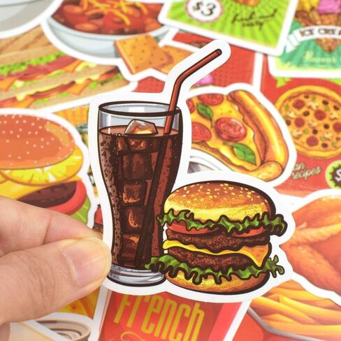 QTL Food Stickers for Kids Cute Food Stickers for Water Bottles Stickers for Adults Teens Laptop Stickers Waterproof Fast Food Stickers Packs 50Pcs in Kuwait