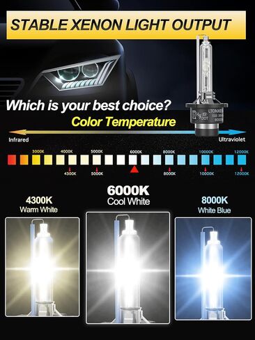 LTONXEN D1S HID Headlight Bulbs 8000K White Blue, 35W High Low Beam HID Headlights Xenon Replacement Bulb, Perfect Match of OEM Version for 12V Car - Pack of 2 in Saudi Arabia