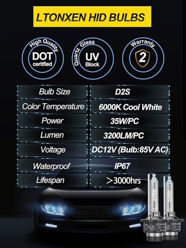 LTONXEN D1S HID Headlight Bulbs 8000K White Blue, 35W High Low Beam HID Headlights Xenon Replacement Bulb, Perfect Match of OEM Version for 12V Car - Pack of 2 in Saudi Arabia