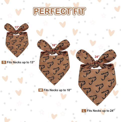 Cute Pet Pattern Brown Dog Bandanas, Comfortable Silky Cotton Triangle Bibs Scarfs for Dogs or Cats, Cute Pet Kerchief for Small Medium Large Dogs in Saudi Arabia