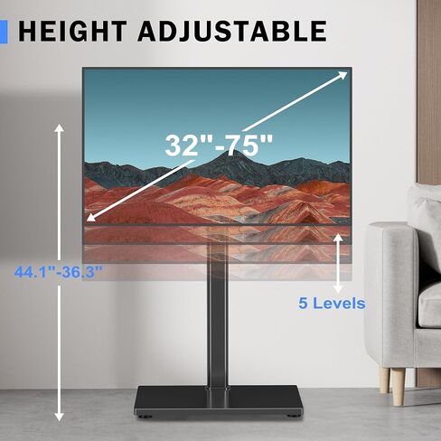 حامل تلفزيون بقاعدة عالمية من XINLEI مع حامل للتلفزيونات مقاس 32 بوصة - 75 بوصة يحمل حامل تلفزيون أرضي 132 رطلًا بحد أقصى VESA 600x400 مم TS004H in Kuwait