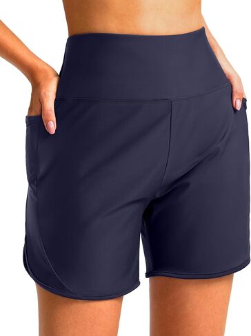 شورت سباحة نسائي من SANTINY مقاس 5 بوصات سريع الجفاف بخصر عالٍ UPF50+ شورت سباحة للشاطئ للنساء مع جيوب مبطنة in Kuwait