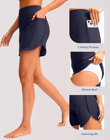 شورت سباحة نسائي من SANTINY مقاس 5 بوصات سريع الجفاف بخصر عالٍ UPF50+ شورت سباحة للشاطئ للنساء مع جيوب مبطنة in Kuwait