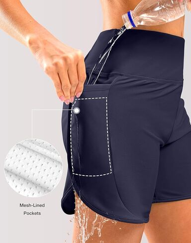 شورت سباحة نسائي من SANTINY مقاس 5 بوصات سريع الجفاف بخصر عالٍ UPF50+ شورت سباحة للشاطئ للنساء مع جيوب مبطنة in Kuwait