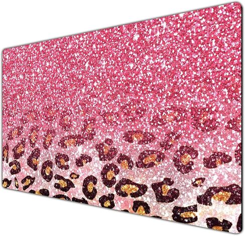 Large Mouse Pad,Cute Pink Glitter Leopard Extended Computer Keyboard Mouse Pads Desk Accessories Non-Slip Rubber Base,Mousepad for Laptop Mouse in Saudi Arabia