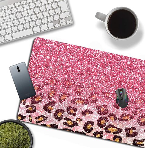 Large Mouse Pad,Cute Pink Glitter Leopard Extended Computer Keyboard Mouse Pads Desk Accessories Non-Slip Rubber Base,Mousepad for Laptop Mouse in Saudi Arabia