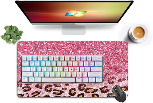 Large Mouse Pad,Cute Pink Glitter Leopard Extended Computer Keyboard Mouse Pads Desk Accessories Non-Slip Rubber Base,Mousepad for Laptop Mouse in Saudi Arabia
