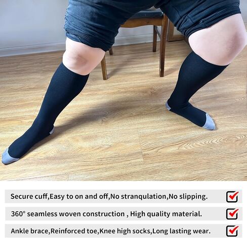 Plus Size Compression Socks Wide Calf for Women & Men, 20-30mmHg Knee High Compression Stockings,Support Socks,XL-4XL in Saudi Arabia