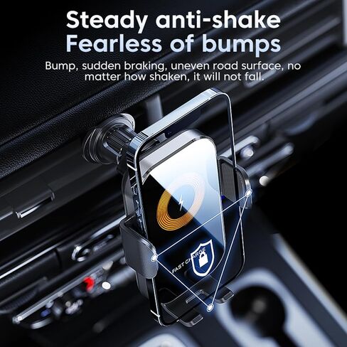 Wireless Car Charger Mount, 15W Qi Fast Car Wireless Charger, Auto Clamping Air Vent Car Phone Holder for iPhone 15/14/13/12/11/X, Samsung Galaxy S22/S20/S10/S9/Note20/10/9, Google, LG, etc in Saudi Arabia