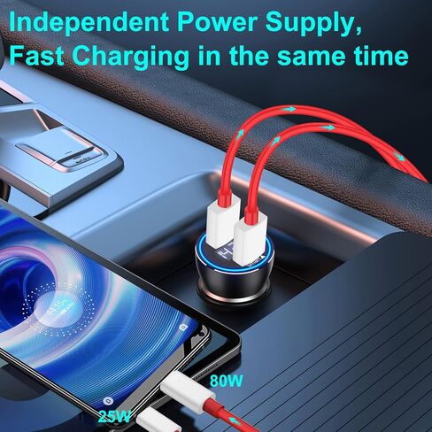 شاحن سيارة USB 80 وات لهاتف OnePlus 12R 12 مفتوح 11 شحن فائق السرعة، محول منفذ مزدوج سريع مع كابل USB C بطول 3.3 قدم ولاعة سجائر للسيارة Dash/Warp 65 شحن شحن لهاتف OnePlus 10 Pro 8 7 Nord 2T 2 Pad in Kuwait