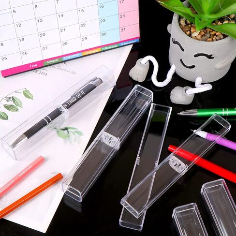 OBANGONG 24 Pcs Acrylic Pen Boxes Clear Ballpoint Pen Case Pencil Gift Box Pen Storage Container Single Holder Empty Bulk Case Collection Set for School Office in Kuwait