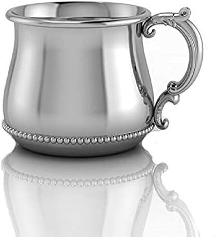 Sterling Silver Classic Bulge Beaded Cup - Elegant Engravable Personalized Non-tarnishing Cup Keepsake Gift - Packaged in a Premium Gift Box in Saudi Arabia