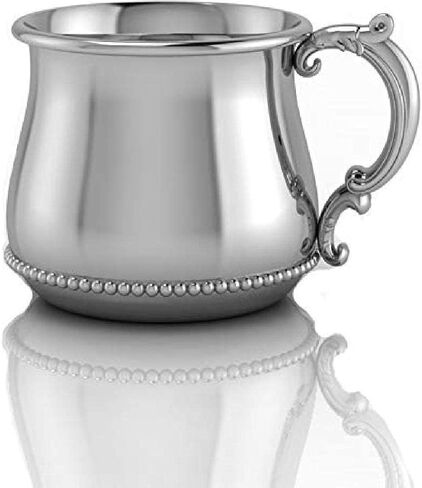 Sterling Silver Classic Bulge Beaded Cup - Elegant Engravable Personalized Non-tarnishing Cup Keepsake Gift - Packaged in a Premium Gift Box in Saudi Arabia