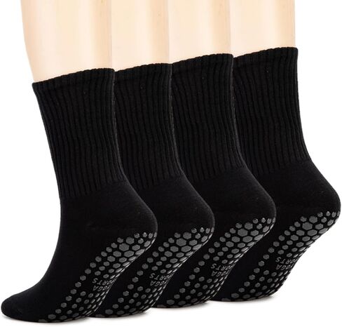 Non-Slip Pilates Yoga Socks with Grips for Womens -Ballet Barre Workout Anti Skid Athletic Crew Sock 4 Pack in Saudi Arabia