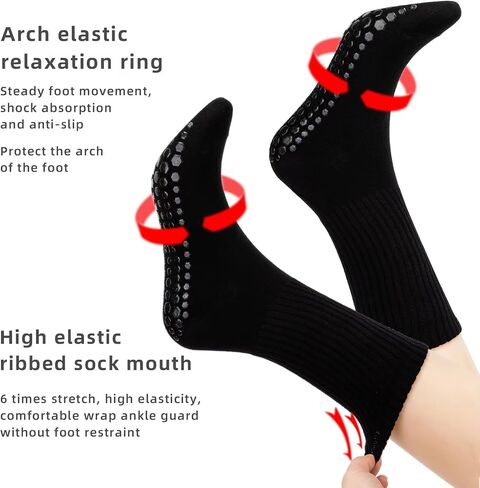 Non-Slip Pilates Yoga Socks with Grips for Womens -Ballet Barre Workout Anti Skid Athletic Crew Sock 4 Pack in Saudi Arabia