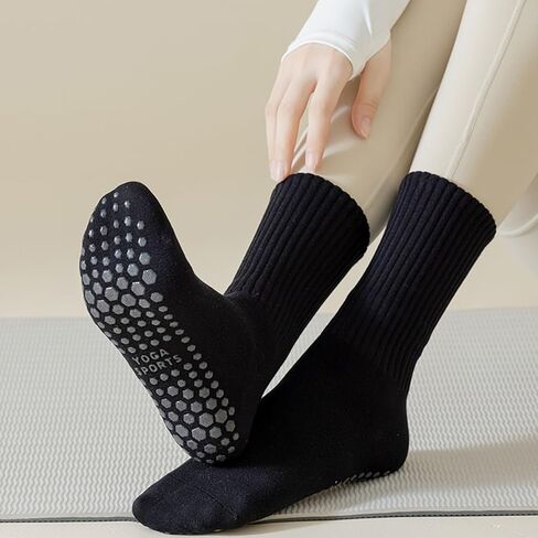 Non-Slip Pilates Yoga Socks with Grips for Womens -Ballet Barre Workout Anti Skid Athletic Crew Sock 4 Pack in Saudi Arabia