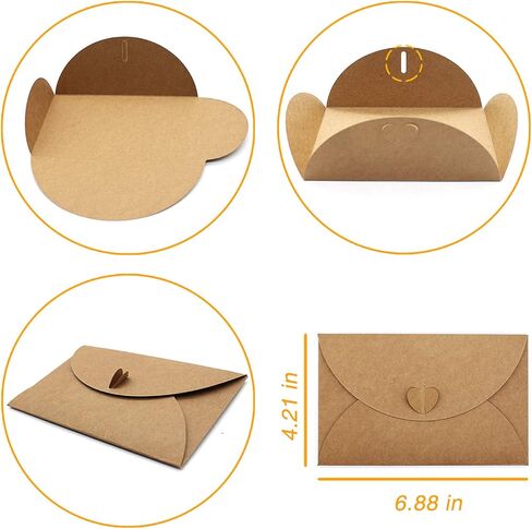 24 Pcs Vintage Kraft Gift Card Envelopes, Gift Card Envelopes Craft Photo Envelopes Gift Card Holders Mini Seed Envelopes with Heart Shaped Clasp, for Gift Cards, Business Cards (6.89 x4.33 inch) in Kuwait