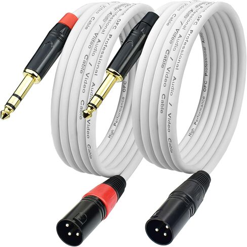 كابل ميكروفون XLR ذكر إلى 1/4، سلك محول 10 أقدام متوازن 1/4 TRS ربع بوصة إلى XLR، موصل مطلي بالذهب، لون أبيض، خالي من الضوضاء، عبوتان in Kuwait