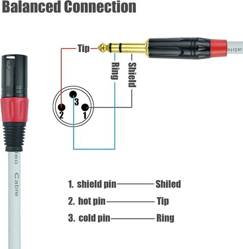 كابل ميكروفون XLR ذكر إلى 1/4، سلك محول 10 أقدام متوازن 1/4 TRS ربع بوصة إلى XLR، موصل مطلي بالذهب، لون أبيض، خالي من الضوضاء، عبوتان in Kuwait