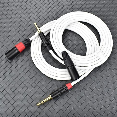 كابل ميكروفون XLR ذكر إلى 1/4، سلك محول 10 أقدام متوازن 1/4 TRS ربع بوصة إلى XLR، موصل مطلي بالذهب، لون أبيض، خالي من الضوضاء، عبوتان in Kuwait