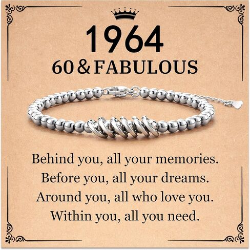 50th 60th Birthday Gifts for Women, Birthday Bracelet for Women with Birthday Gift Card, 1974 1964 Birthday Jewelry Gifts for 50 60 Year Old Woman Mom Grandma Sister Aunt Wife Friends in Kuwait