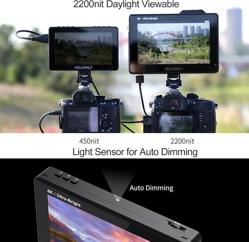 شاشة لمس FEELWORLD LUT7 PRO مقاس 7 بوصة 2200nit شاشة لمس ثلاثية الأبعاد LUT DSLR مع طاقة خارجية F970 ومجموعة تثبيت Waveform Vectorscope 4K HDMI مدخل ومخرج 1920X1200 لوحة IPS in Kuwait