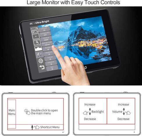 شاشة لمس FEELWORLD LUT7 PRO مقاس 7 بوصة 2200nit شاشة لمس ثلاثية الأبعاد LUT DSLR مع طاقة خارجية F970 ومجموعة تثبيت Waveform Vectorscope 4K HDMI مدخل ومخرج 1920X1200 لوحة IPS in Kuwait