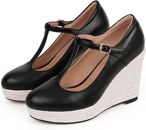 Women's T-Strap espadrilles Wedges sandals Platform Buckle Strap closed Toe comfortable heeled sandals in Saudi Arabia
