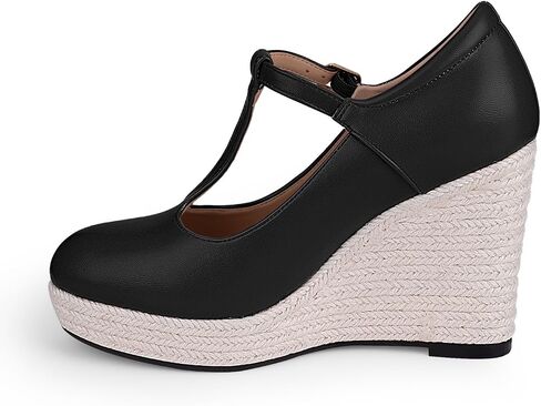 Women's T-Strap espadrilles Wedges sandals Platform Buckle Strap closed Toe comfortable heeled sandals in Saudi Arabia