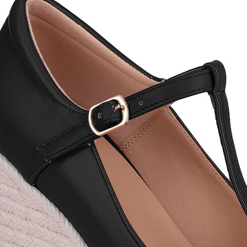 Women's T-Strap espadrilles Wedges sandals Platform Buckle Strap closed Toe comfortable heeled sandals in Saudi Arabia