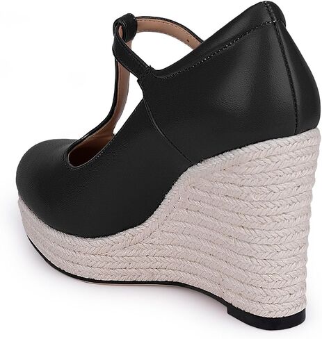 Women's T-Strap espadrilles Wedges sandals Platform Buckle Strap closed Toe comfortable heeled sandals in Saudi Arabia