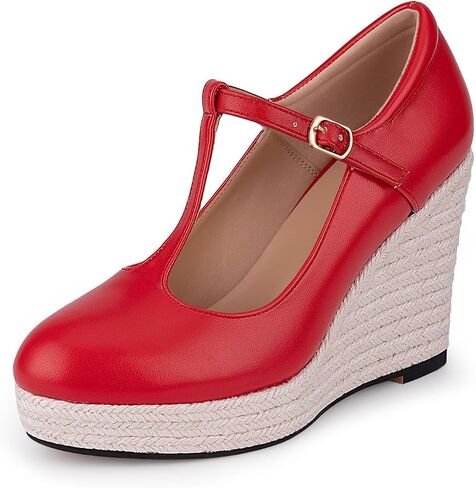 Women's T-Strap espadrilles Wedges sandals Platform Buckle Strap closed Toe comfortable heeled sandals in Saudi Arabia