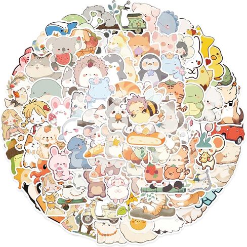 100Pcs Cute Animals Stickers Pack, Anime Cat Dog Koala Stickers for Water Bottles, Luggage, Laptop, Skateboards, School, Students, Scrapbooking, Christmas Gift, Waterproof Kawaii Animal Stickers in Kuwait