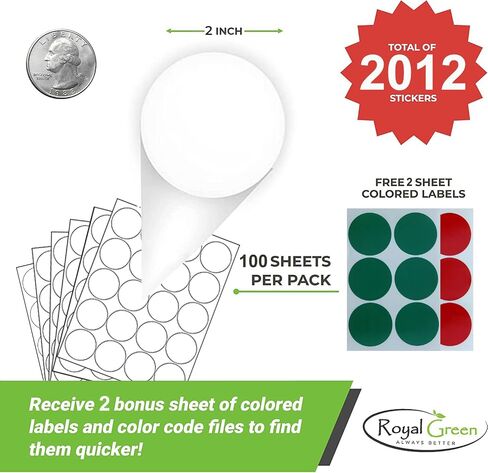 Royal Green Round Labels for Laser and Inkjet Printers Template Included Blank Stickers Sheets + Bonus Colored Labels 2 inch (50mm) 7 Full Sheets - 152 Pack in Saudi Arabia