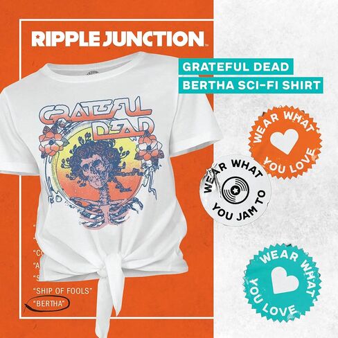 Ripple Junction Grateful Dead Women's Short Sleeve T-Shirt Tie Front Bertha & Roses Junior Fit Officially Licensed in Saudi Arabia