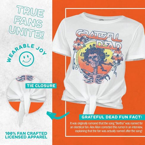 Ripple Junction Grateful Dead Women's Short Sleeve T-Shirt Tie Front Bertha & Roses Junior Fit Officially Licensed in Saudi Arabia